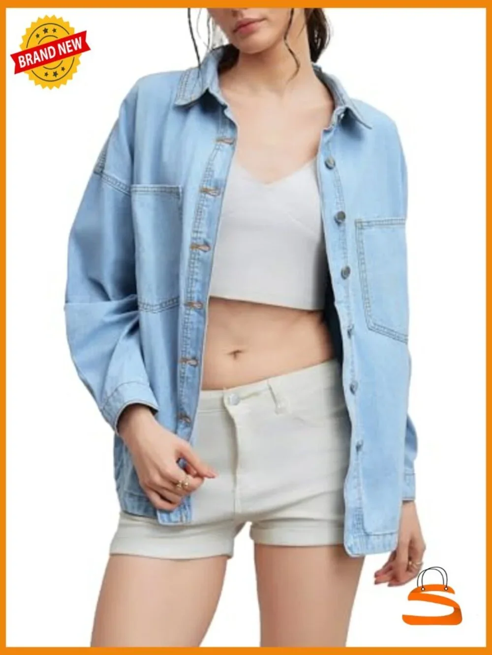 Oversized Button Down Denim Shirt Jacket Long Sleeve Trendy Shacket